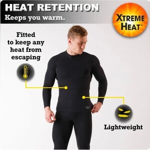 Xtreme Heat Mens Thermal Underwear Set Insulated Shirt & Long Johns, Black Large